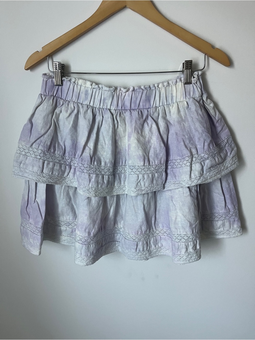 Lavender White Tiered Ruffle Lace Women's Skirt love shack fancy Cotton Linen